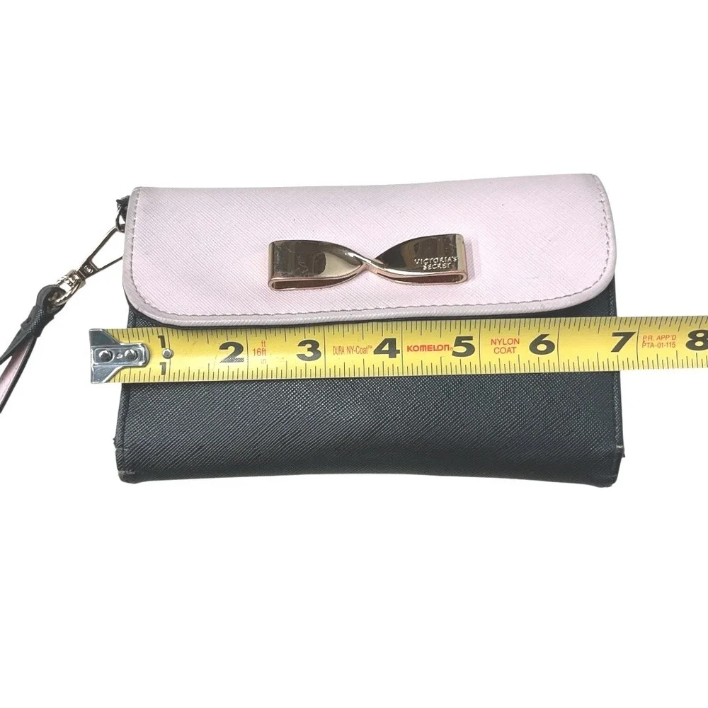 Victoria's Secret Pink and Black Phone‎ Wristlet Wallet Bow Snap Closure